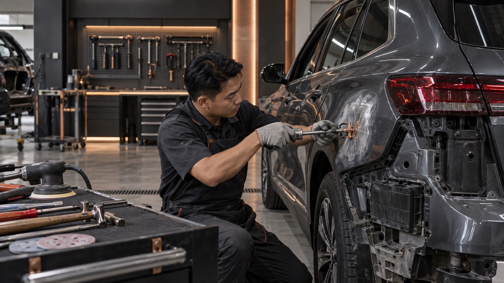 Illustrative view of precision automotive panel repair